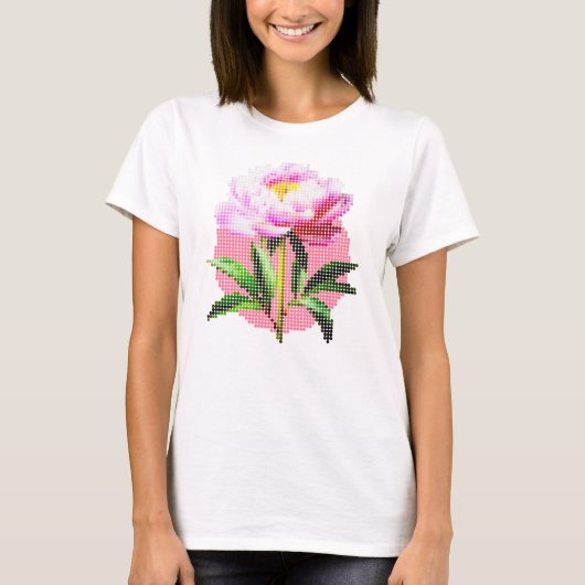 Pink Peony Dot Mosaic Flower T-Shirt (Vorderseite)