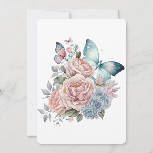 Pink Peony Dusty Blue Butterfly Brunch & Bubbly Einladung (Rückseite)