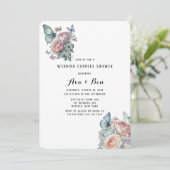 Pink Peony Dusty Blue Butterfly Brunch & Bubbly Einladung (Stehend Vorderseite)