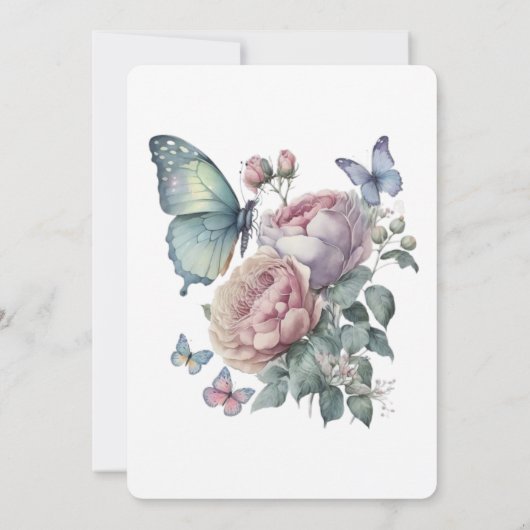 Pink Peony Dusty Blue Butterfly Brunch & Bubbly Einladung (Rückseite)