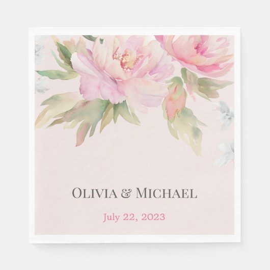 Pink peony Elegante Wasserfarbe Hochzeit Napkins Serviette (Vorderseite)