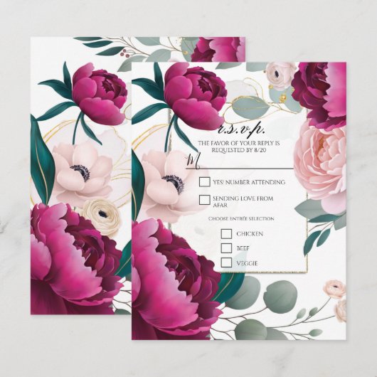 Pink Peony Eucalyptus Garden Floral Glam R.S.V.P. Einladung (Vorne/Hinten)