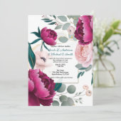 Pink Peony Eucalyptus Garden Floral Glam Wedding  Einladung (Stehend Vorderseite)