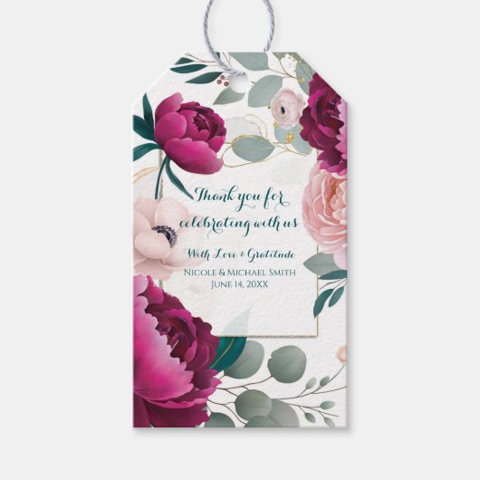 Pink Peony Eucalyptus Garden Floral Glam Wedding  Geschenkanhänger (Vorderseite)