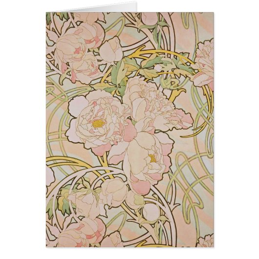 Pink Peony Floral Alphonse Mucha Note Card (Vorne)
