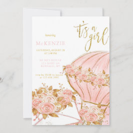 Pink Peony Floral Balloon Girl Babydusche Einladung