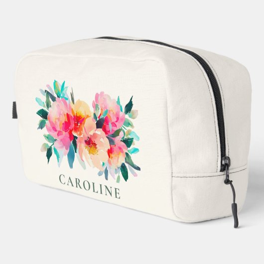 Pink Peony Floral Brautparty Custom Waschbeutel (Rechte Ecke)