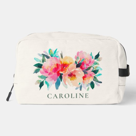 Pink Peony Floral Brautparty Custom Waschbeutel (Rückseite)