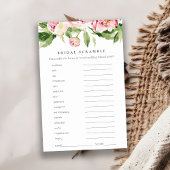 Pink Peony Floral Brautparty Word Scramble Game