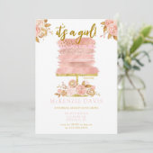 Pink Peony Floral Cake Girl Babydusche Einladung (Stehend Vorderseite)