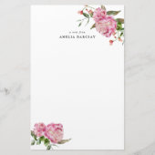 Pink Peony Floral Custom Stationery Briefpapier (Vorderseite)