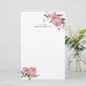 Pink Peony Floral Custom Stationery Briefpapier (Stehend Vorderseite)