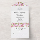 Pink Peony Floral Elegant Script Monogram Wedding All In One Einladung (Innen Boden)
