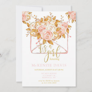 Pink Peony Floral Envelope Girl Baby Dusche Einladung