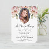 Pink Peony floral Foto in Love Memory Einladung (Stehend Vorderseite)