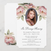 Pink Peony floral Foto in Love Memory Einladung (Vorne/Hinten)