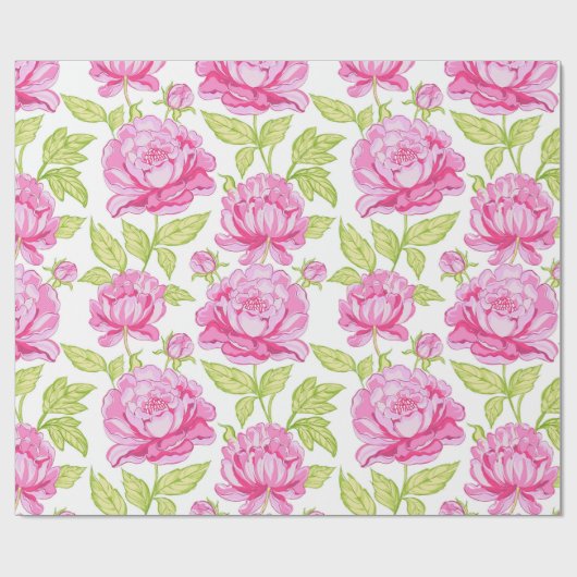 Pink Peony Floral Geschenkpapier (Flach)