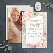 Pink Peony Floral Gold Script & Frame Einladung