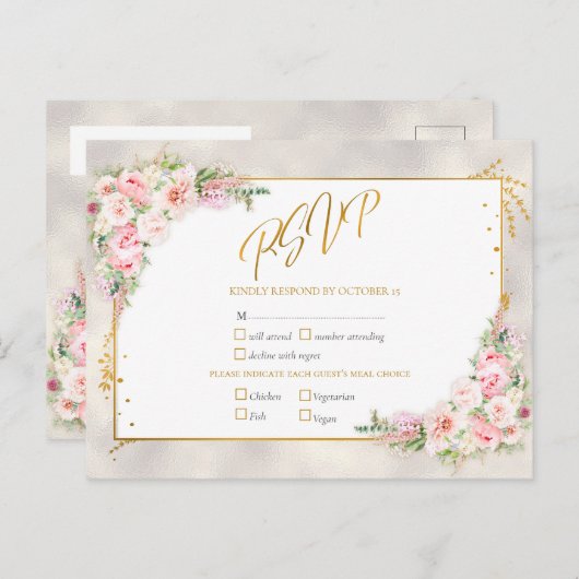 Pink Peony Floral Gold Script & Frame UAWG Einladungspostkarte (Vorne/Hinten)