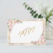 Pink Peony Floral Gold Script & Frame UAWG RSVP Karte (Stehend Vorderseite)