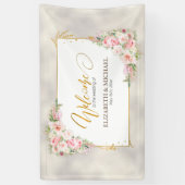 Pink Peony Floral Gold Script & Frame Wedding Banner (Vertikal)