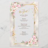Pink Peony Floral Gold Script & Frame Wedding Menü (Vorderseite)