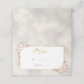 Pink Peony Floral Gold Script & Frame Wedding Platzkarte (Außenseite Aufgefaltet)