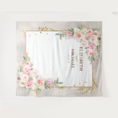 Pink Peony Floral Gold Script & Rahmen Hintergrund Wandteppich (Vorderseite (Horizontal))