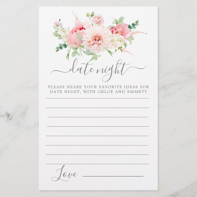 Pink Peony Floral Greenerity Datum Night Card (Vorderseite)