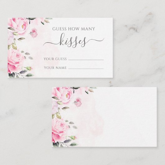 Pink Peony Floral Guess Wie viele Kisses Game Card Begleitkarte (Vorne/Hinten)