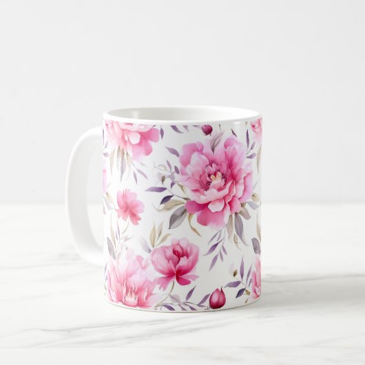 Pink Peony Floral Kaffeetasse (Vorderseite Links)