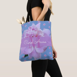 Pink Peony Floral Lila Monogram Sky Blue Tasche