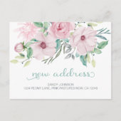 Pink Peony Floral Meine neue Adresse Ankündigungspostkarte (Vorderseite)