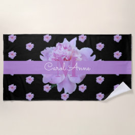 Pink Peony Floral Monogram Lila Black Strandtuch