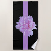 Pink Peony Floral Monogram Lila Black Strandtuch (Vorderseite)