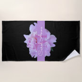 Pink Peony Floral Monogram Lila Black Strandtuch (Vorderseite)
