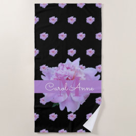 Pink Peony Floral Monogram Lila Black Strandtuch