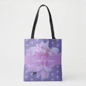 Pink Peony Floral Monogram Lila Tasche (Vorderseite)
