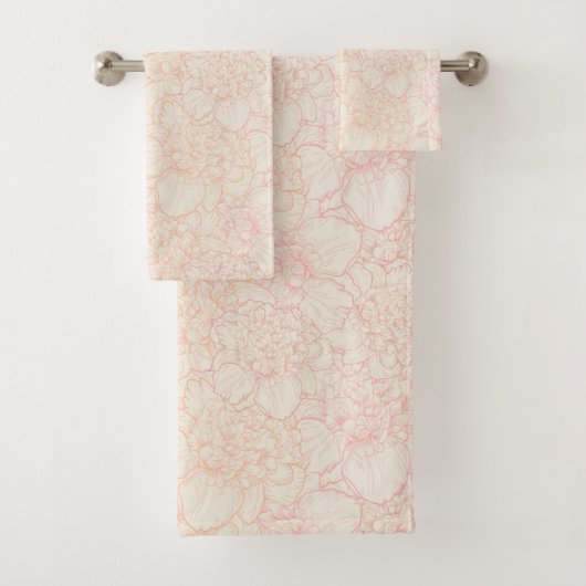 Pink Peony Floral Pattern Badhandtuch Set (Insitu)