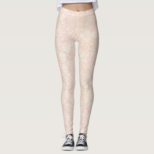 Pink Peony Floral Pattern Leggings (Vorderseite)