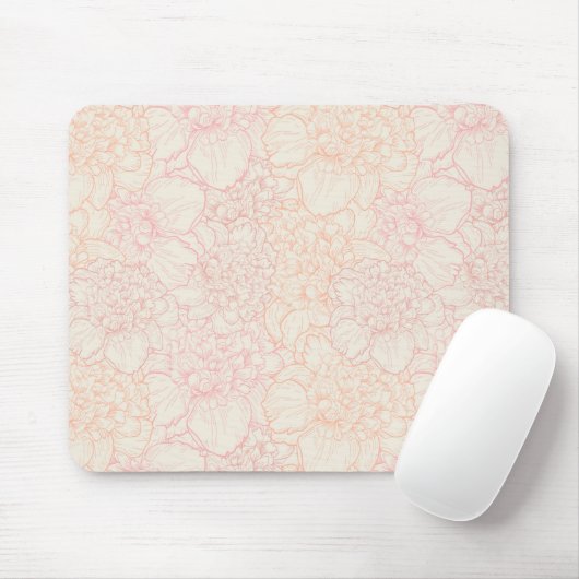 Pink Peony Floral Pattern Mousepad (Mit Mouse)