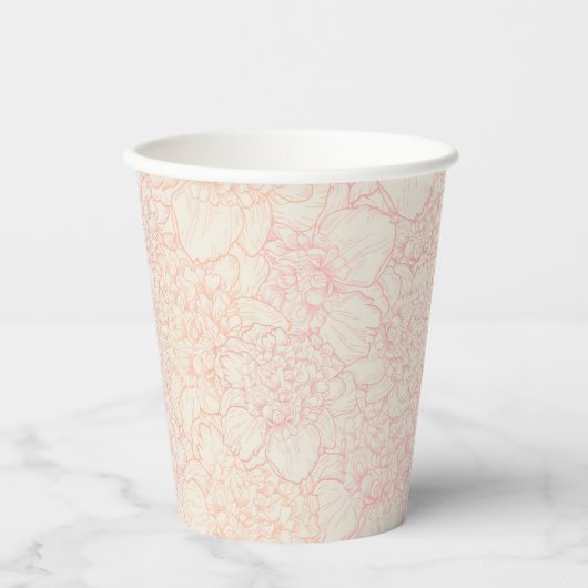 Pink Peony Floral Pattern Pappbecher (Vorderseite)