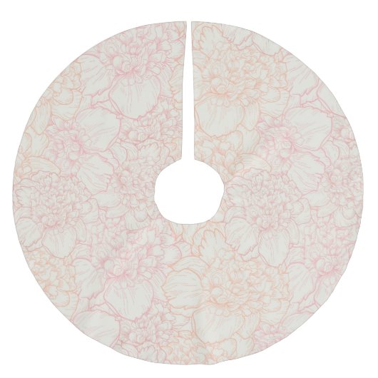 Pink Peony Floral Pattern Polyester Weihnachtsbaumdecke (Vorderseite)