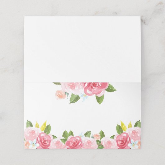 Pink Peony Floral Platzkarten (Außenseite Aufgefaltet)