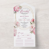 Pink Peony Floral Rezept Brautparty All In One Einladung (Innen Boden)