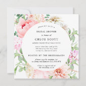 Pink Peony Floral Square Brautparty Einladung (Vorderseite)