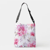 Pink Peony Floral Tragetaschen Mit Langen Trägern (Rückseite)