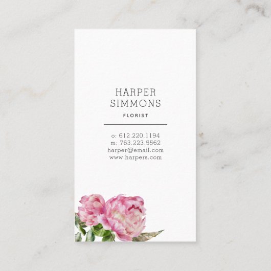 Pink Peony Floral Visitenkarte (Rückseite)