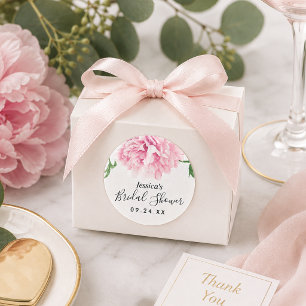 Pink Peony Floral Watercolor Brautparty Runder Aufkleber