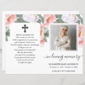 Pink Peony Floral Watercolor Foto Beerdigung Progr (Vorne/Hinten)